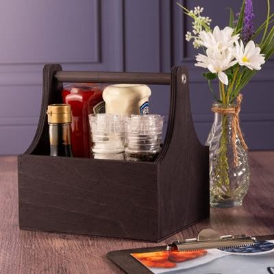 Picture of WOOD CONDIMENT ORGANIZER with Handle.