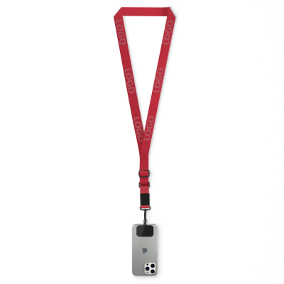 Picture of WOVEN ADJUSTABLE CROSSBODY MOBILE PHONE HOLDER with Logo Engraved Metal Plate