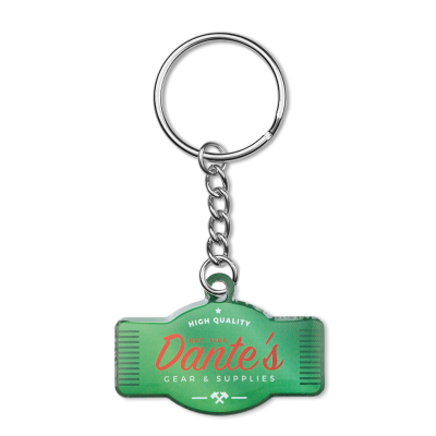 Picture of CUSTOM SHAPE RECYCLED STAINLESS STEEL METAL KEYRING CHAIN with a Full Colour Doming