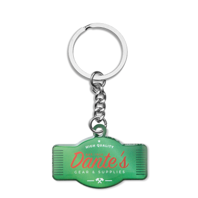 Picture of CUSTOM SHAPE RECYCLED STAINLESS STEEL METAL KEYRING CHAIN with a Full Colour Doming