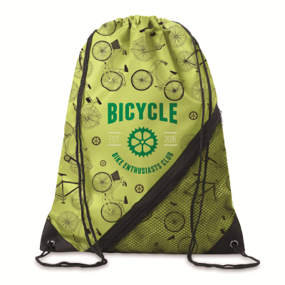 Picture of FULL COLOUR POLYESTER DRAWSTRING BAG with Zipper & Mesh Pocket