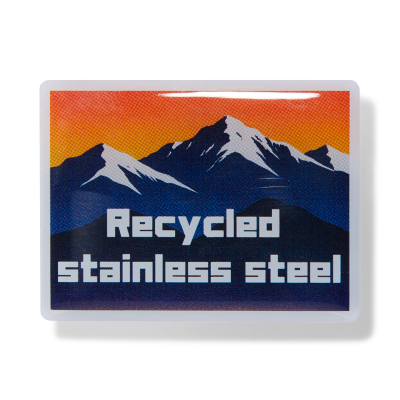 Picture of CUSTOM SHAPE RECYCLED STAINLESS STEEL METAL LAPEL PIN with Full Colour Doming