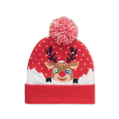 Picture of CHRISTMAS KNITTED BEANIE LED in Red.