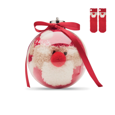 Picture of FATHER CHRISTMAS SANTA SOCKS in Bauble Ornament in Red