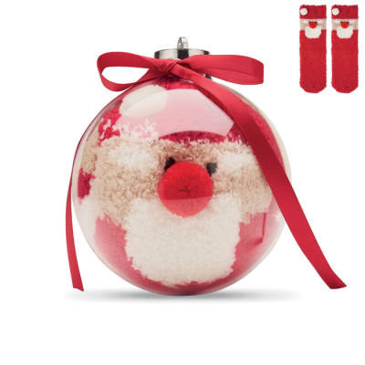 Picture of FATHER CHRISTMAS SANTA SOCKS in Bauble Ornament in Red