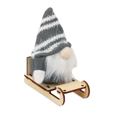 Picture of GNOME ON WOOD SLEIGH in Grey