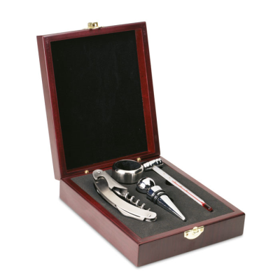 Picture of CLASSIC WINE SET in Wood Box in Silver