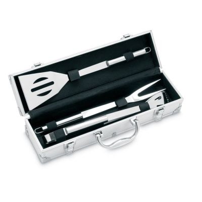 Picture of 3 BBQ TOOLS in Aluminium Metal Case in Silver