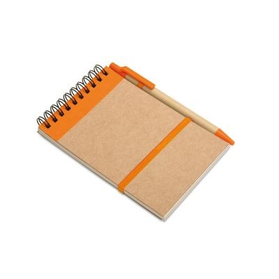 Picture of A6 RECYCLED NOTE PAD with Pen in Orange.