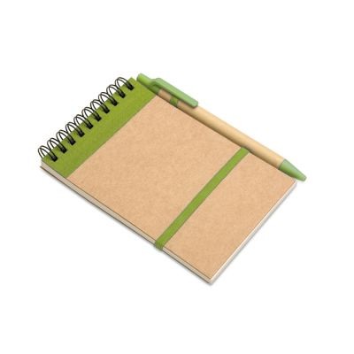 Picture of A6 RECYCLED NOTE PAD with Pen in Green.