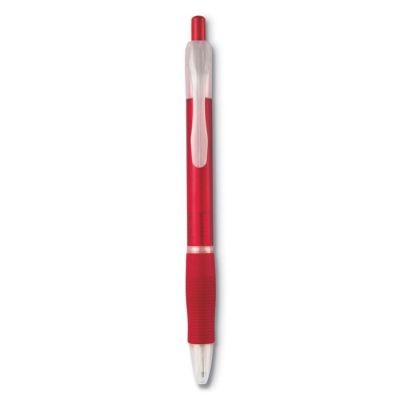 Picture of BALL PEN with Rubber Grip in Transparent Red.