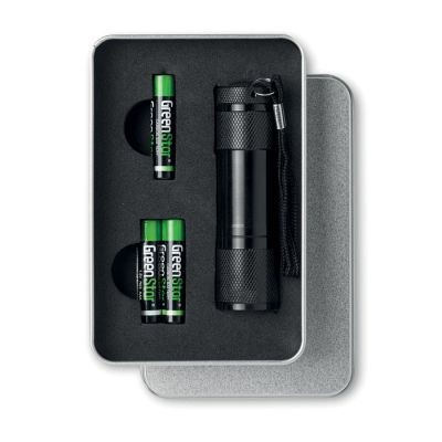 Picture of LED TORCH in Tin Box in Black.