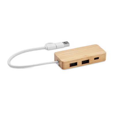 Picture of BAMBOO USB 3 PORTS HUB in Brown.
