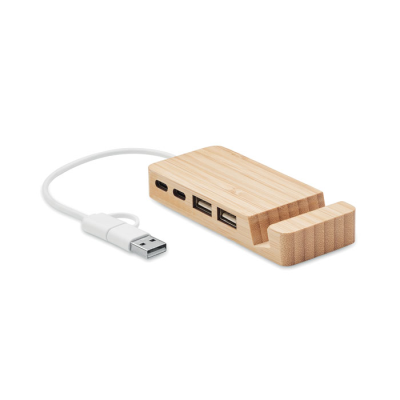 Picture of BAMBOO USB 4 PORTS HUB in Brown.