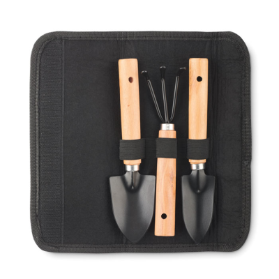 Picture of 3 GARDEN TOOLS in RPET Pouch in Black.