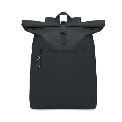 Picture of 600DPOLYESTER ROLLTOP BACKPACK RUCKSACK in Black.