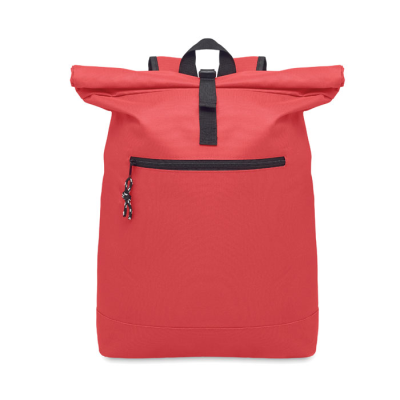 Picture of 600DPOLYESTER ROLLTOP BACKPACK RUCKSACK in Red.