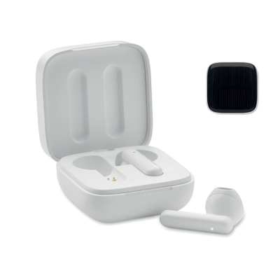 Picture of TWS EARBUDS with Solar Charger in White.