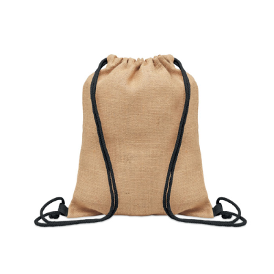 Picture of JUTE DRAWSTRING BAG in Black.