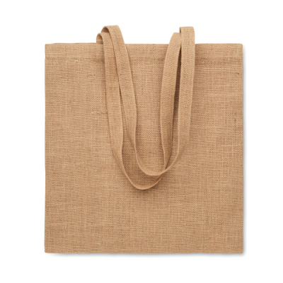 Picture of JUTE LONG HANDLED SHOPPER TOTE BAG in Brown.