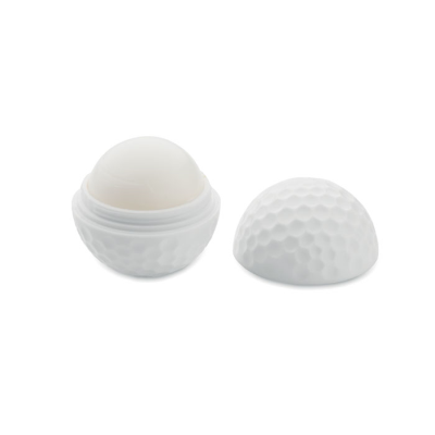 Picture of LIP BALM in Golf Ball Shape in White.