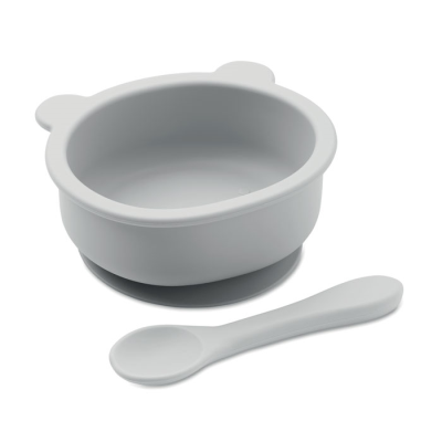 Picture of SILICON SPOON, BOWL BABY SET in Grey.