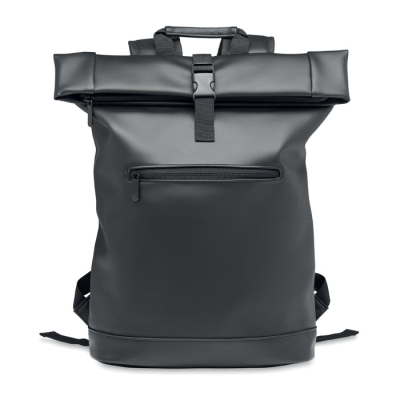 Picture of LAPTOP PU ROLLTOP BACKPACK RUCKSACK in Black.
