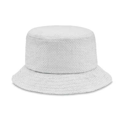 Picture of PAPER STRAW BUCKET HAT in White.