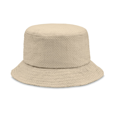 Picture of PAPER STRAW BUCKET HAT in Brown.