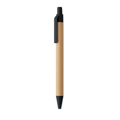 Picture of PUSH BUTTON BALL PEN in Bamboo in Black