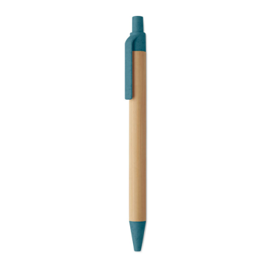 Picture of PUSH BUTTON BALL PEN in Bamboo in Blue