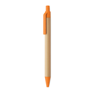 Picture of PUSH BUTTON BALL PEN in Bamboo in Orange