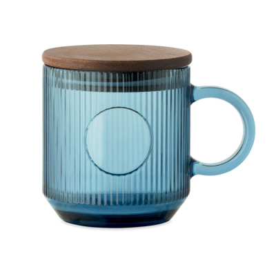 Picture of RIBBED GLASS MUG 300ML in Blue