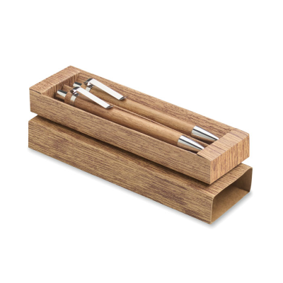 Picture of ACACIA WOOD PEN AND PENCIL SET in Brown