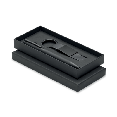 Picture of BALL PEN & PU KEYRING SET in Black