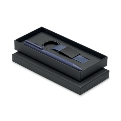Picture of BALL PEN & PU KEYRING SET in Blue