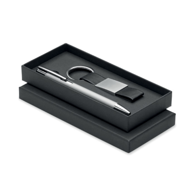 Picture of BALL PEN & PU KEYRING SET in Silver