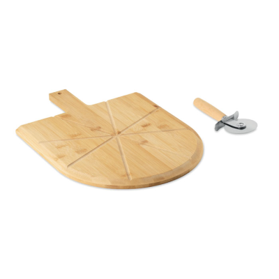 Picture of BAMBOO PIZZA BOARD & CUTTER in Brown
