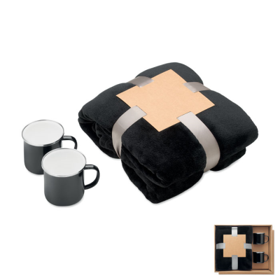 Picture of FLEECE BLANKET & 2 MUG SET SET in Black