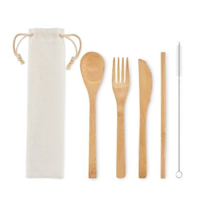 Picture of BAMBOO CUTLERY with Straw in Brown