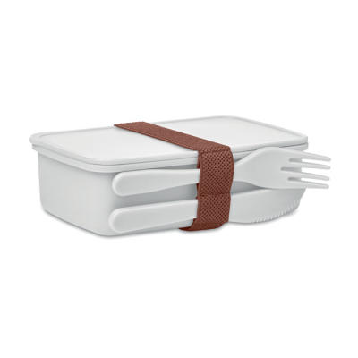 Picture of LUNCH BOX with Cutlery in White.