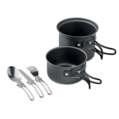 Picture of 2 CAMPING POTS with Cutlery in Black