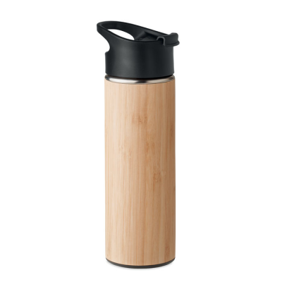 Picture of DOUBLE WALL BAMBOO FLASK 450ML in Brown