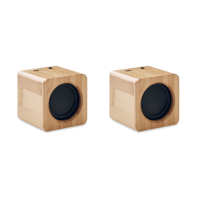 Picture of SET OF BAMBOO CORDLESS SPEAKER in Brown