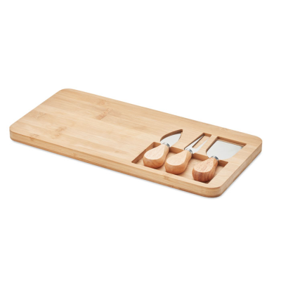 Picture of BAMBOO CHEESE BOARD SET in Brown.