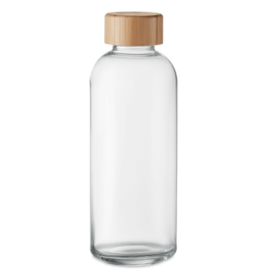 Picture of GLASS BOTTLE 650ML BAMBOO LID in Transparent.