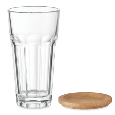 Picture of GLASS with Bamboo Lid & Coaster in White.