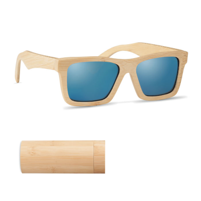 Picture of SUNGLASSES AND CASE in Bamboo in Brown.