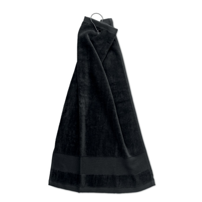 Picture of COTTON GOLF TOWEL with Hanger in Black.