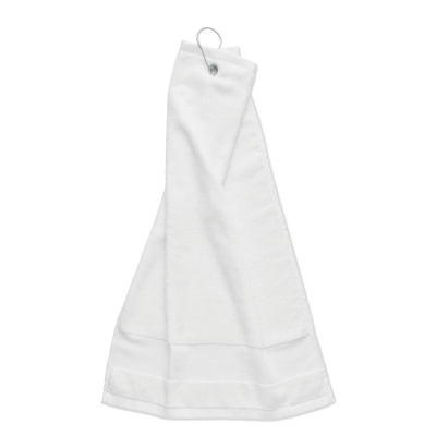 Picture of COTTON GOLF TOWEL with Hanger in White.